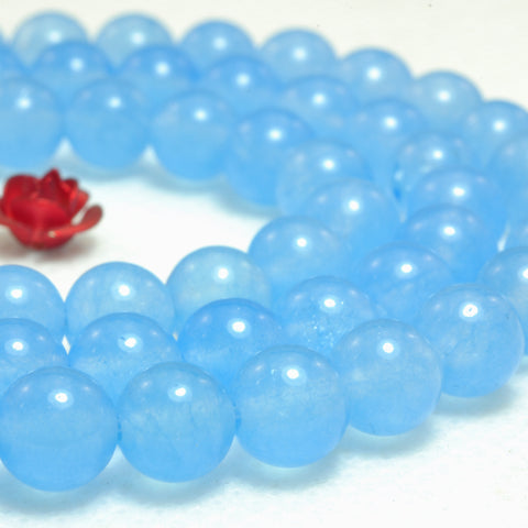 YesBeads Blue Jade smooth round loose beads wholesale gemstone jewelry making 6mm-12mm 15"