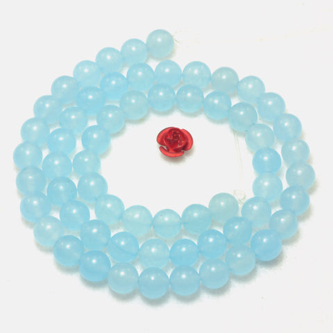 YesBeads Blue Jade smooth round loose beads wholesale gemstone jewelry making 15"