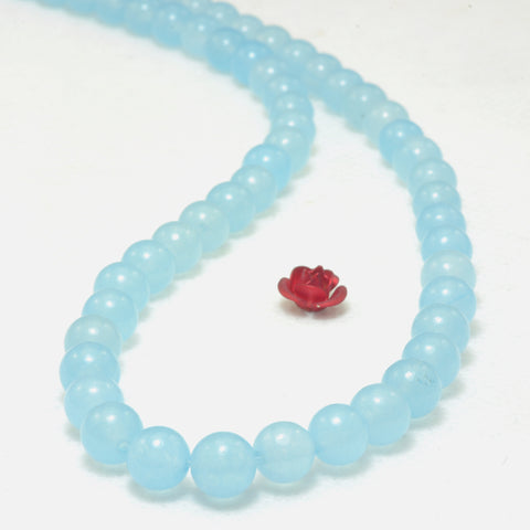 YesBeads Blue Jade smooth round loose beads wholesale gemstone jewelry making 15"