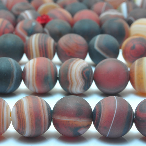 YesBeads Banded Agate matte round loose beads wholesale black red gemstone jewelry making 6mm-12mm 15"
