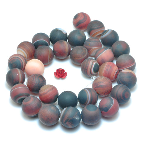 YesBeads Banded Agate matte round loose beads wholesale black red gemstone jewelry making 6mm-12mm 15"