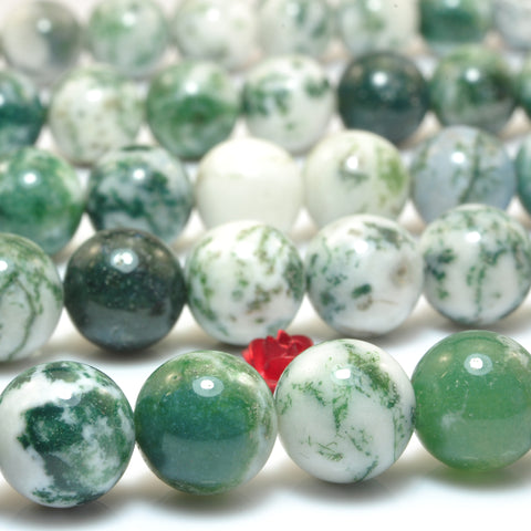 Natural Green Tree Agate smooth round beads wholesale gemstone for jewelry making 15"