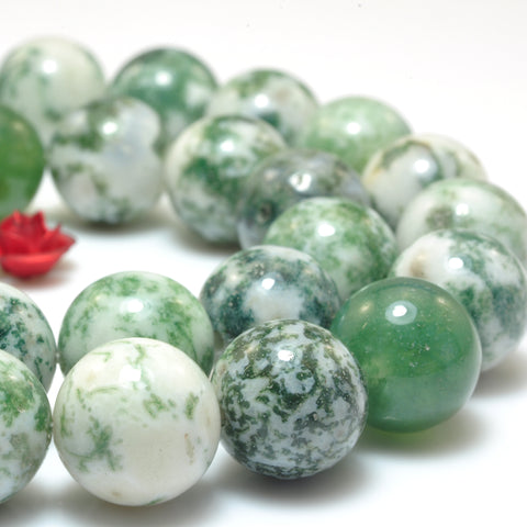 Natural Green Tree Agate smooth round beads wholesale gemstone for jewelry making 15"