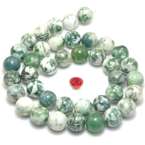 Natural Green Tree Agate smooth round beads wholesale gemstone for jewelry making 15"