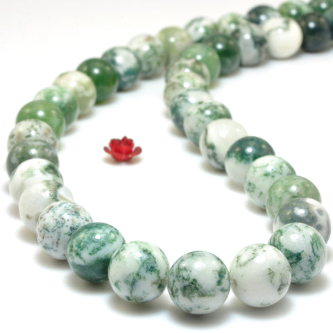 Natural Green Tree Agate smooth round beads wholesale gemstone for jewelry making 15"