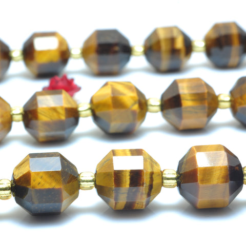 YesBeads Natural Yellow Tiger Eye faceted double terminated point beads wholesale gemstone jewelry 15"