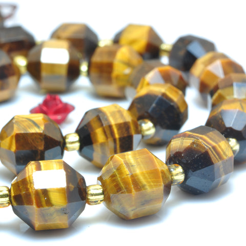YesBeads Natural Yellow Tiger Eye faceted double terminated point beads wholesale gemstone jewelry 15"