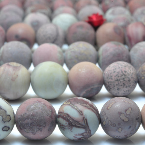 YesBeads Natural grass flower jasper matte round beads wholesale gemstone jewelry making 15"