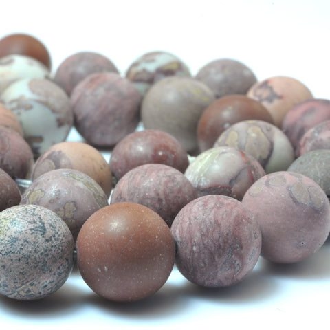 YesBeads Natural grass flower jasper matte round beads wholesale gemstone jewelry making 15"