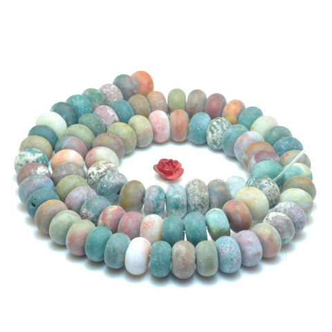 YesBeads Natural Ocean Jasper stone matte rondelle beads gemstone wholesale jewelry 15"