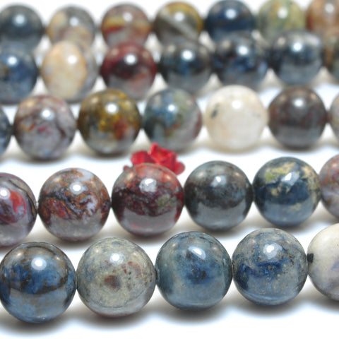 YesBeads Natural Blue Pietersite smooth round loose beads gemstone wholesale jewelry 15"