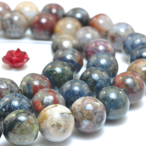 YesBeads Natural Blue Pietersite smooth round loose beads gemstone wholesale jewelry 15"