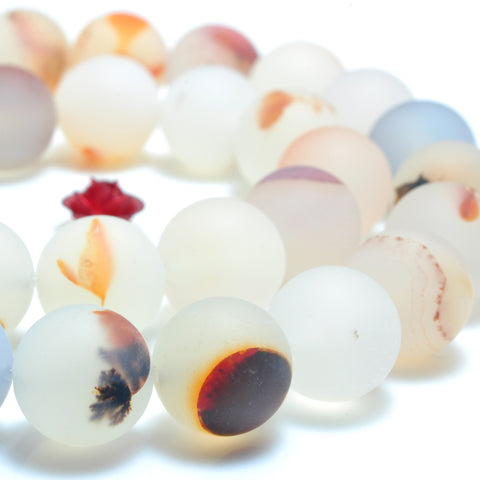 YesBeads Natural Dendritic Agate matte round beads wholesale gemstone Jewelry 15''