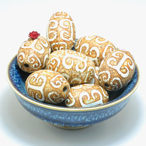 YesBeads Tibetan Agate Dzi Palindrome agate matte rice beads wholesale gemstone jewelry