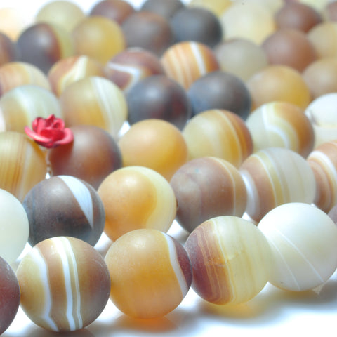 YesBeads 32 pcs of Natural Banded Agate matte round beads in 12mm