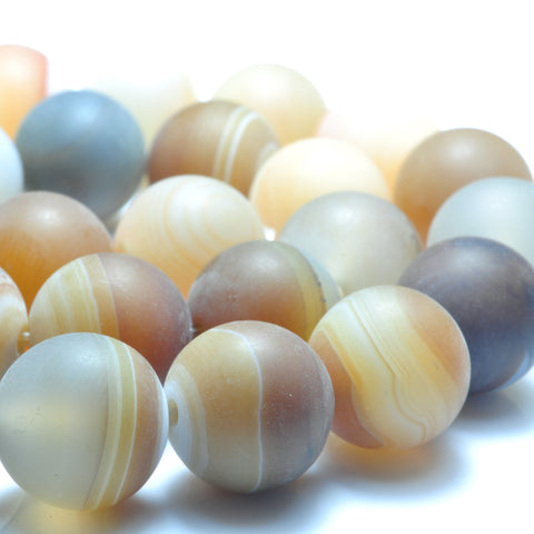 YesBeads 32 pcs of Natural Banded Agate matte round beads in 12mm