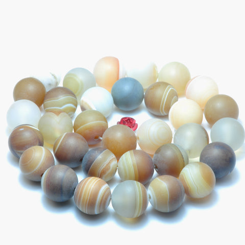 YesBeads 32 pcs of Natural Banded Agate matte round beads in 12mm