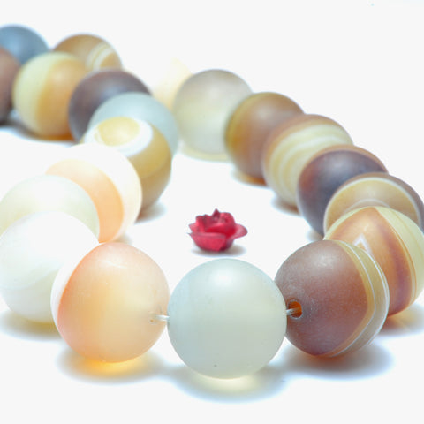 YesBeads 32 pcs of Natural Banded Agate matte round beads in 12mm