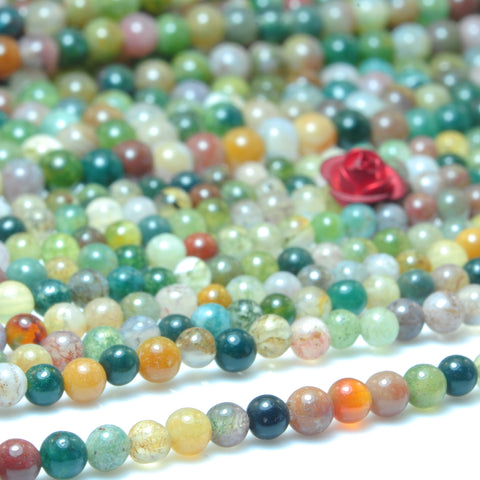 YesBeads Natural Indian agate smooth round beads wholesale gemstone jewelry making 4mm 15"