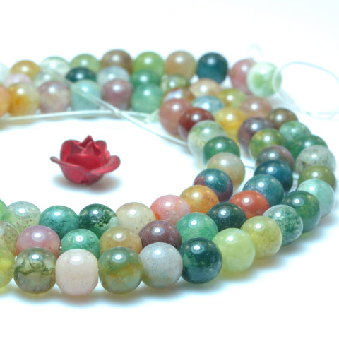 YesBeads Natural Indian agate smooth round beads wholesale gemstone jewelry making 4mm 15"