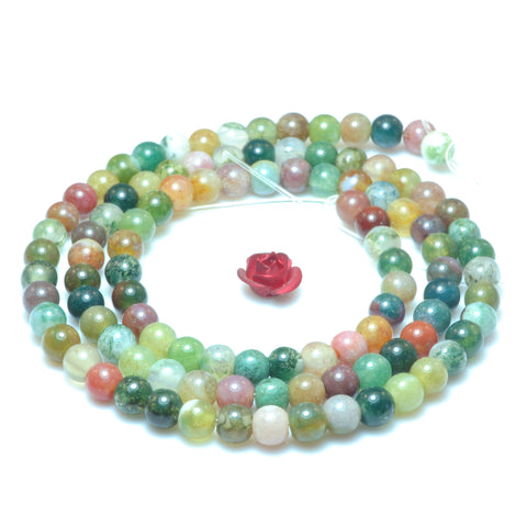 YesBeads Natural Indian agate smooth round beads wholesale gemstone jewelry making 4mm 15"