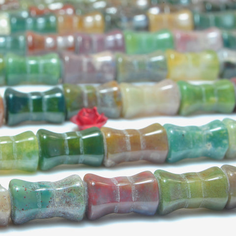 YesBeads Natural Indian Agate smooth barrel beads wholesale gemstone jewelry making 15"