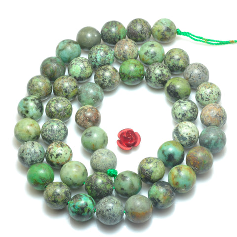 YesBeads Natural African Turquoise smooth round loose beads green gemstone wholesale jewelry making 15"