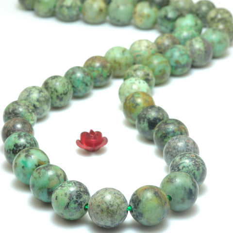 YesBeads Natural African Turquoise smooth round loose beads green gemstone wholesale jewelry making 15"