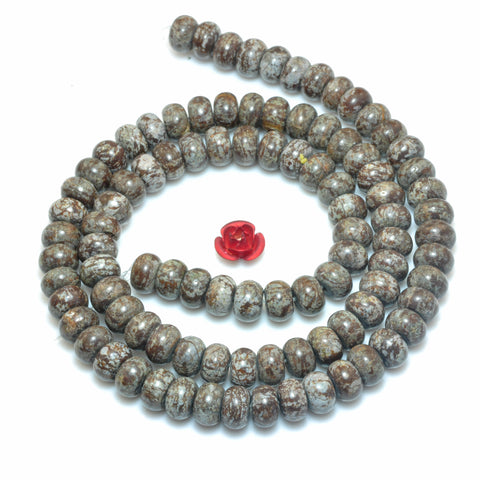YesBeads Natural Brown Snowflake Obsidian smooth rondelle beads wholesale gemstone jewelry 15"