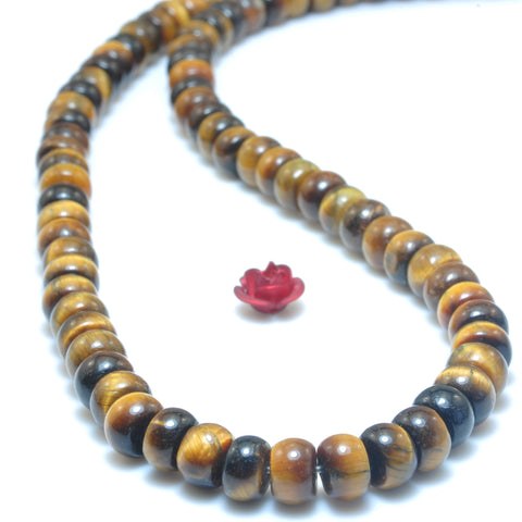 YesBeads Natural Yellow Tiger's Eye smooth rondelle beads wholesale gemstone jewelry making 15"