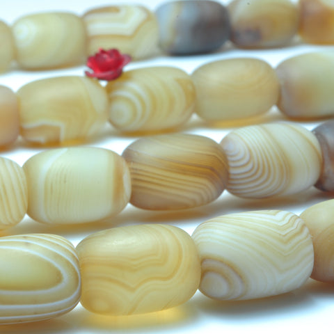 YesBeads Natural Banded Agate matte barrel beads wholesale gemstone jewelry making 10x14mm 15"