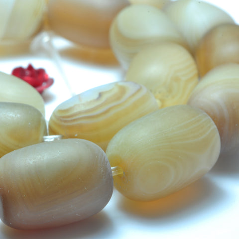 YesBeads Natural Banded Agate matte barrel beads wholesale gemstone jewelry making 10x14mm 15"
