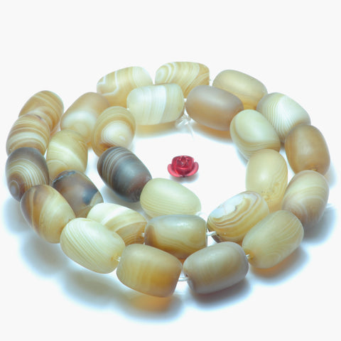 YesBeads Natural Banded Agate matte barrel beads wholesale gemstone jewelry making 10x14mm 15"