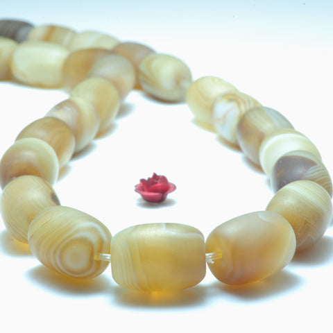 YesBeads Natural Banded Agate matte barrel beads wholesale gemstone jewelry making 10x14mm 15"
