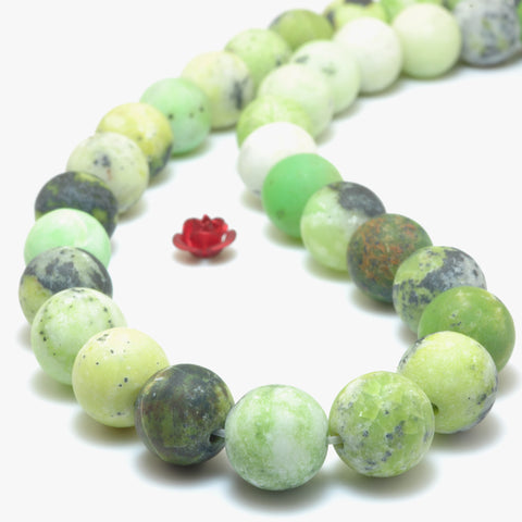 YesBeads Natural Chrysoprase matte round loose beads green Australian jade gemstone wholesale jewelry 15"