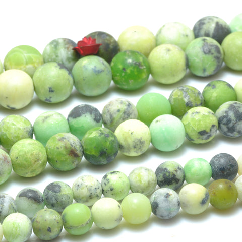 YesBeads Natural Chrysoprase matte round loose beads green Australian jade gemstone wholesale jewelry 15"