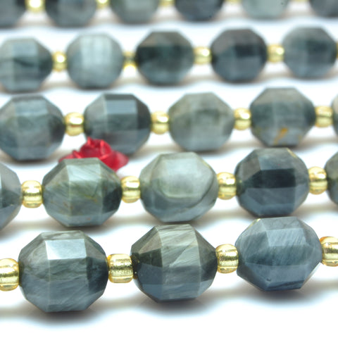 YesBeads Natural Gray Eagle Eye Hawk Eye faceted double terminated point beads wholesale jewelry 15"