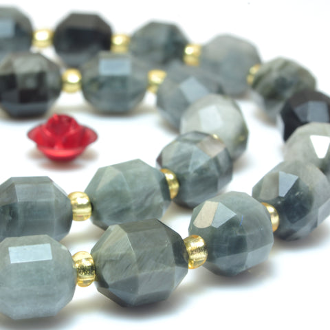 YesBeads Natural Gray Eagle Eye Hawk Eye faceted double terminated point beads wholesale jewelry 15"