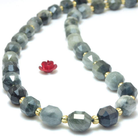 YesBeads Natural Gray Eagle Eye Hawk Eye faceted double terminated point beads wholesale jewelry 15"