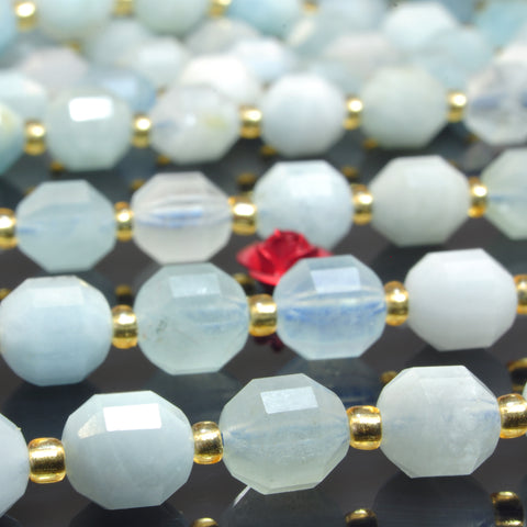 YesBeads Natural Blue Aquamarine faceted double terminated point beads wholesale gemstone jewelry making 15"