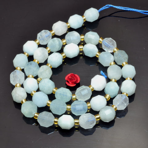 YesBeads Natural Blue Aquamarine faceted double terminated point beads wholesale gemstone jewelry making 15"
