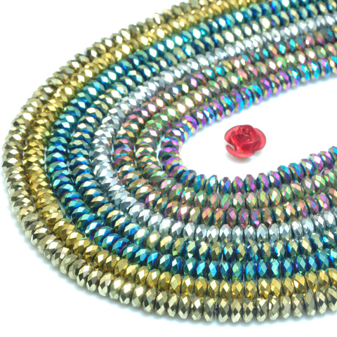 YesBeads Titanium plated hematite faceted rondelle loose beads wholesale gemstone jewelry 2x4mm 15"