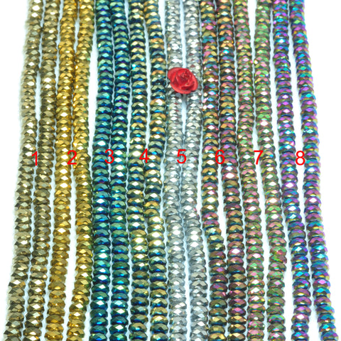 YesBeads Titanium plated hematite faceted rondelle loose beads wholesale gemstone jewelry 2x4mm 15"