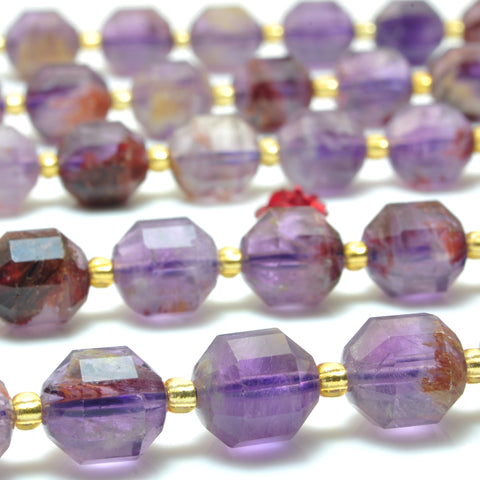 YesBeads Natural super 7 seven crystal cacoxenite amethyst faceted double terminated point beads wholesale gemstone 15"