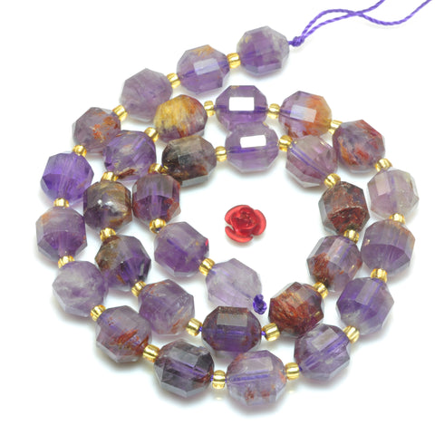 YesBeads Natural super 7 seven crystal cacoxenite amethyst faceted double terminated point beads wholesale gemstone 15"