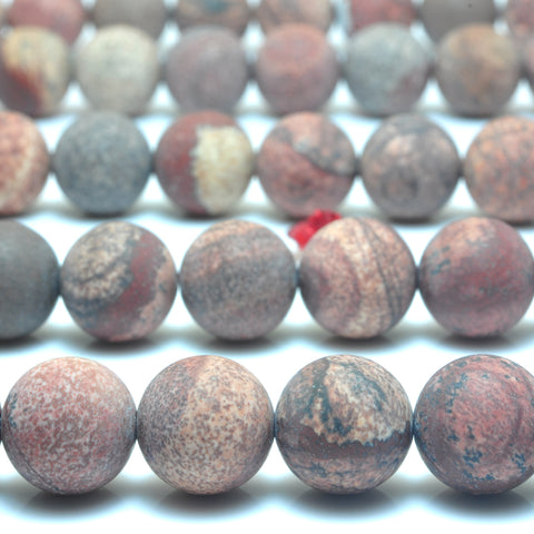 YesBeads Natural Red Picture Jasper matte round loose beads wholesale gemstone jewelry making 15"