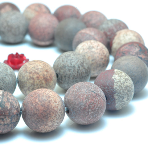 YesBeads Natural Red Picture Jasper matte round loose beads wholesale gemstone jewelry making 15"