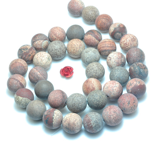 YesBeads Natural Red Picture Jasper matte round loose beads wholesale gemstone jewelry making 15"