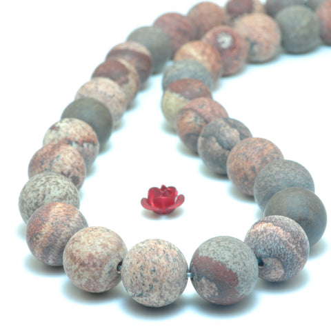 YesBeads Natural Red Picture Jasper matte round loose beads wholesale gemstone jewelry making 15"