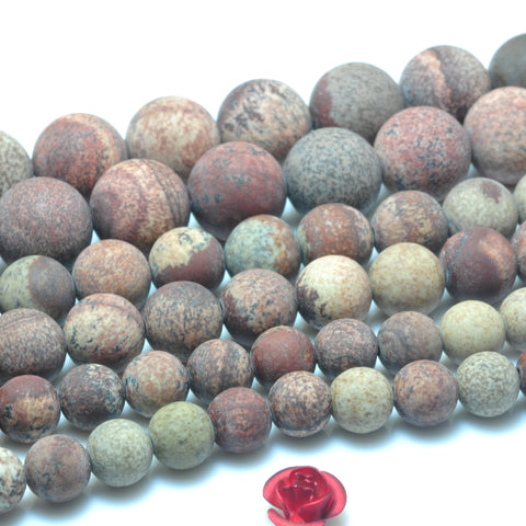 YesBeads Natural Red Picture Jasper matte round loose beads wholesale gemstone jewelry making 15"
